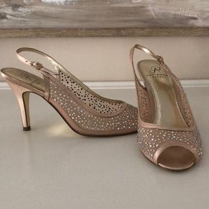 Adrianna Papell Champagne Mesh crystal sling back.